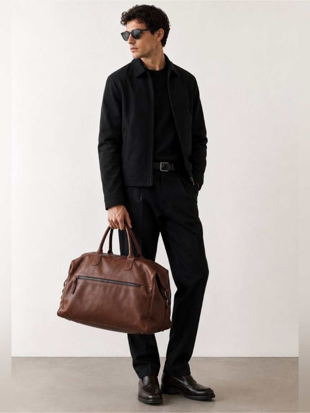 Zara Man Brown Faux Leather Weekender Duffel Bag Travel Overnight Carry-On